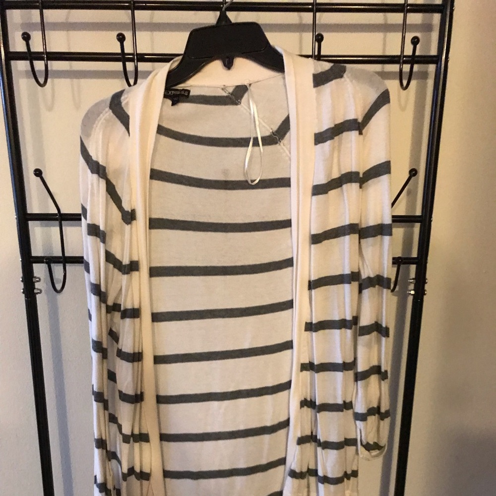 Cream and grey stripped cardigan
